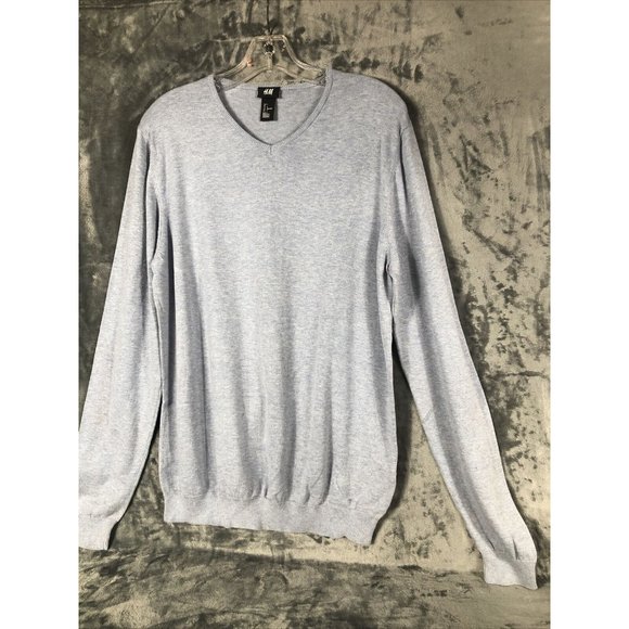 H&M Men’s Sweater Pull Over V-Neck Light Blue Long Sleeves Adult Large - Picture 5 of 10